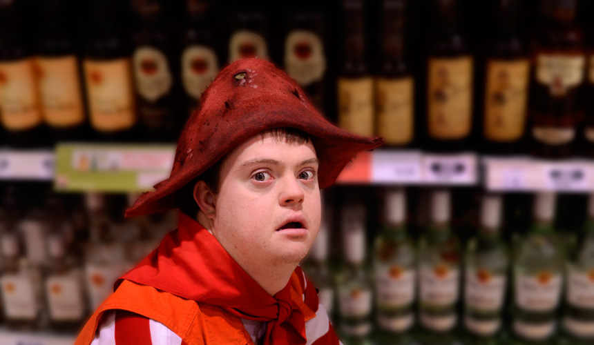 Picture of a man dressed as a pirate in a shopping aisle